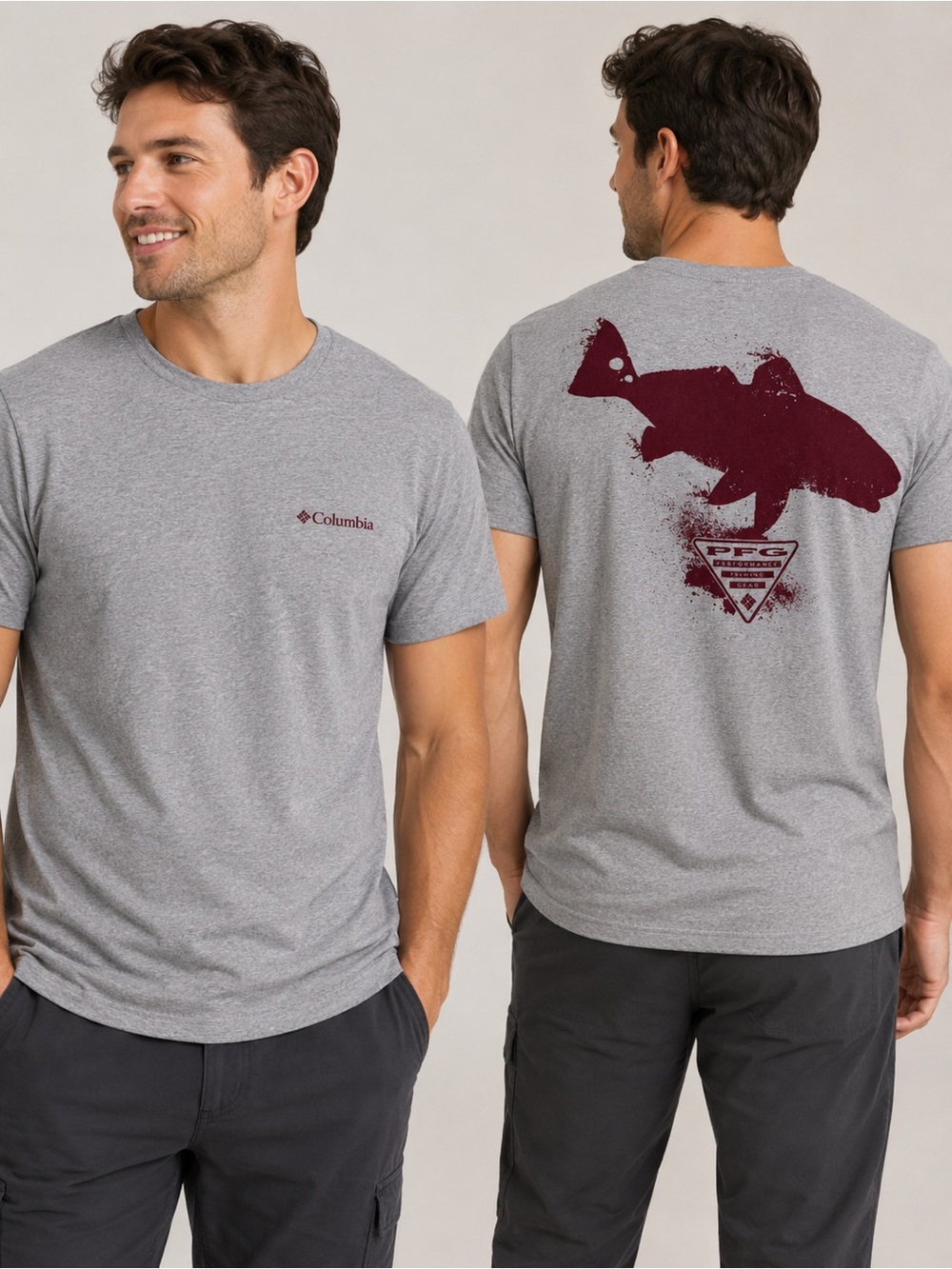 Columbia Heather Gray Short-Sleeve Tee with Maroon Fish Graphic xl